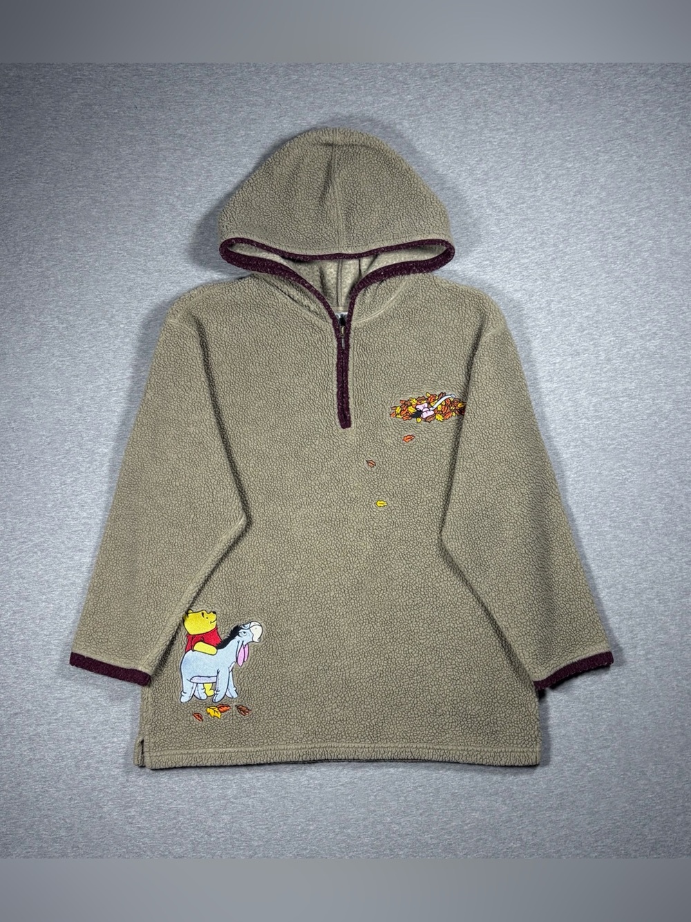 Vintage Disney Winnie The Pooh Eeyore Sherpa Fleece 1/4 Zip Hoodie Womens Large